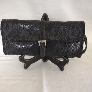 Bebe Black Faux Python Clutch/Shoulder Bag With Removable Strap